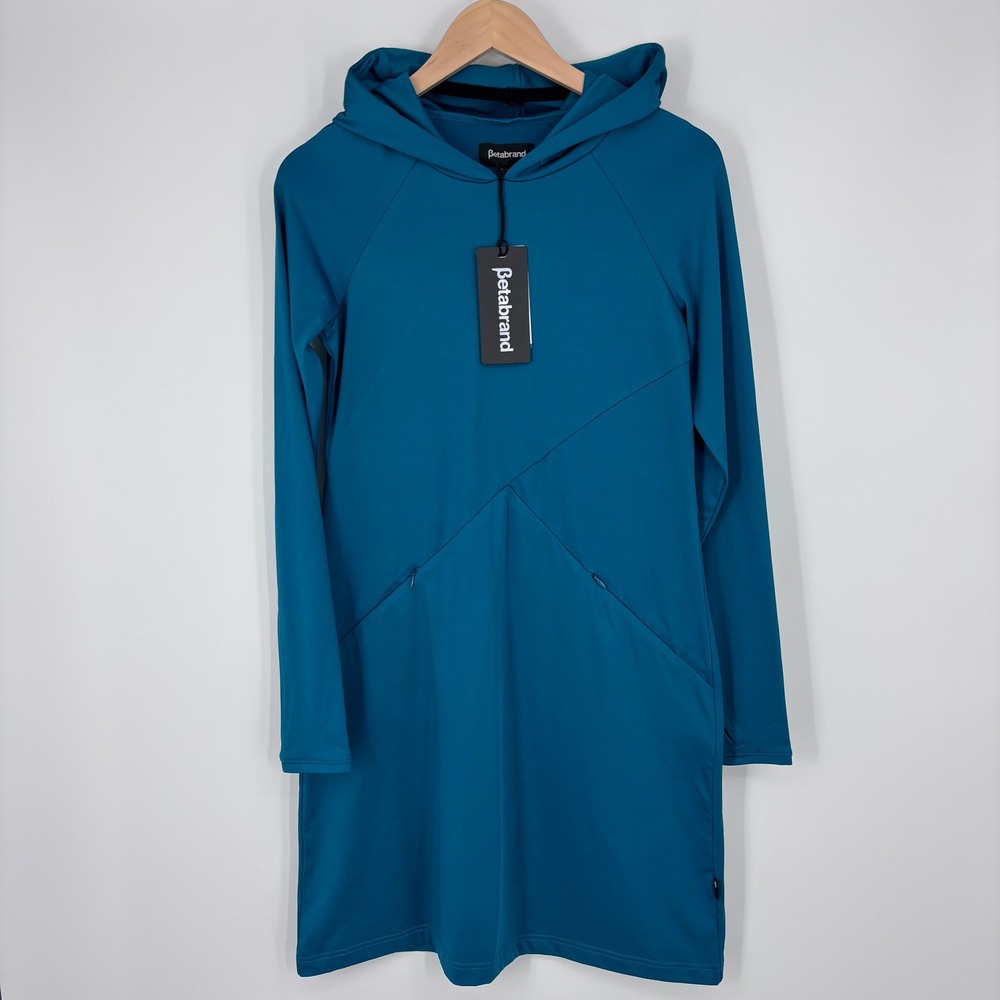 Betabrand Hooded Red Eye Travel Dress Womens S Teal Blue Performance Activewear